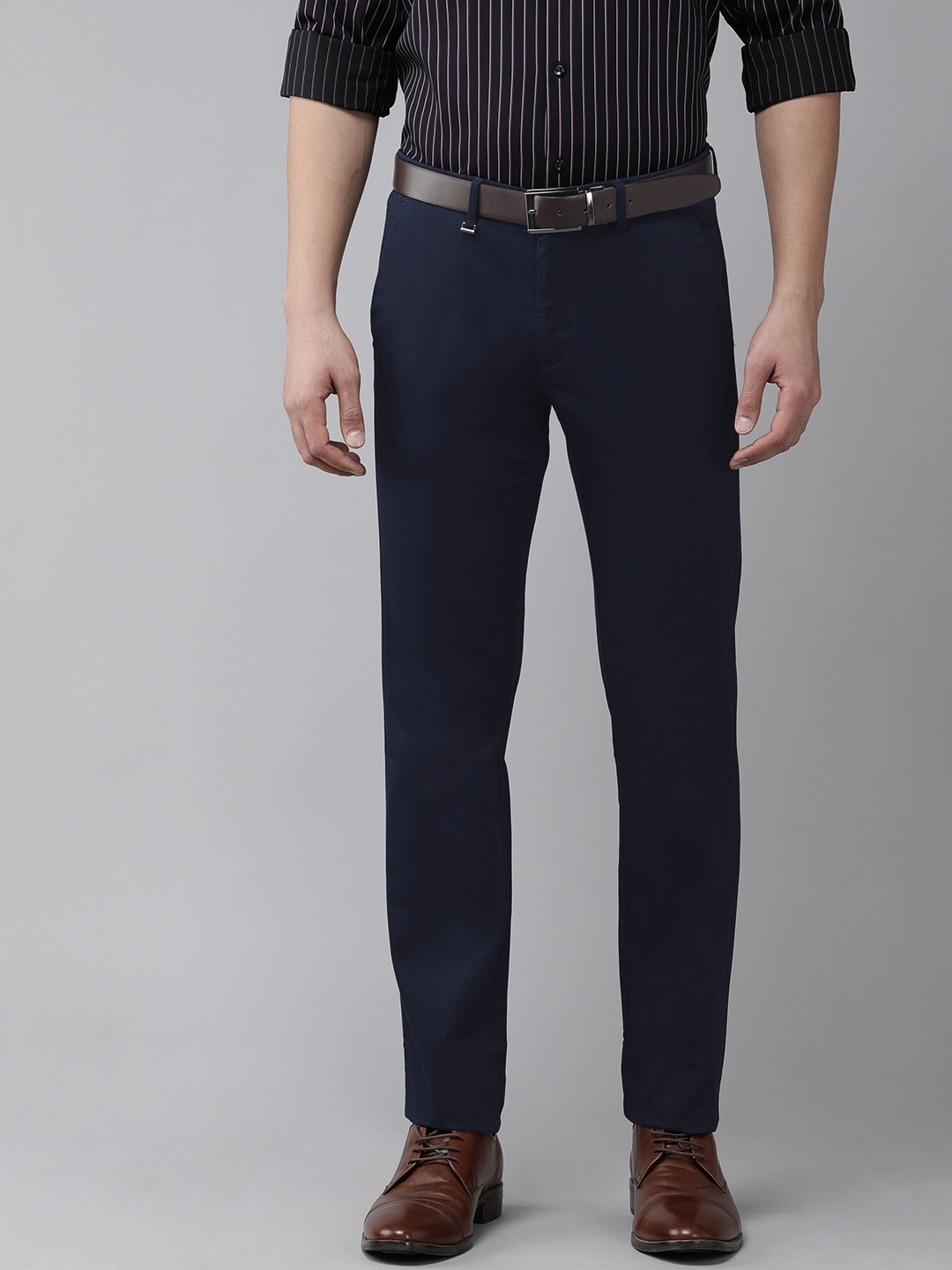 

Van Heusen Men Mid-Rise Slim Fit Trousers, Navy blue