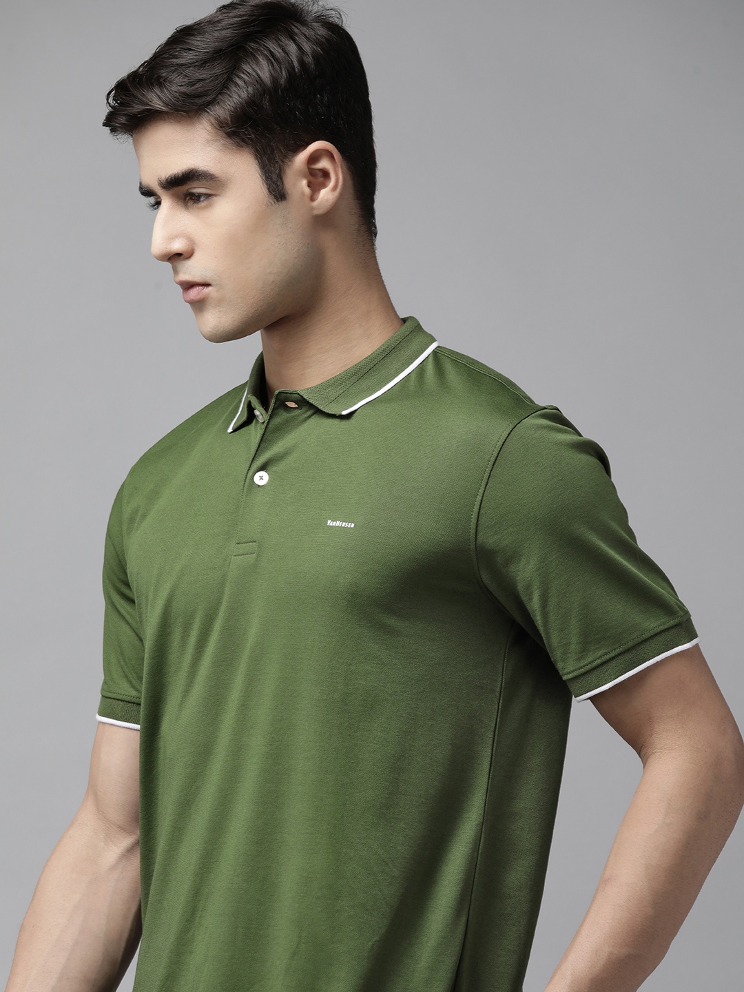 

Van Heusen Men Green Solid Polo Collar T-shirt