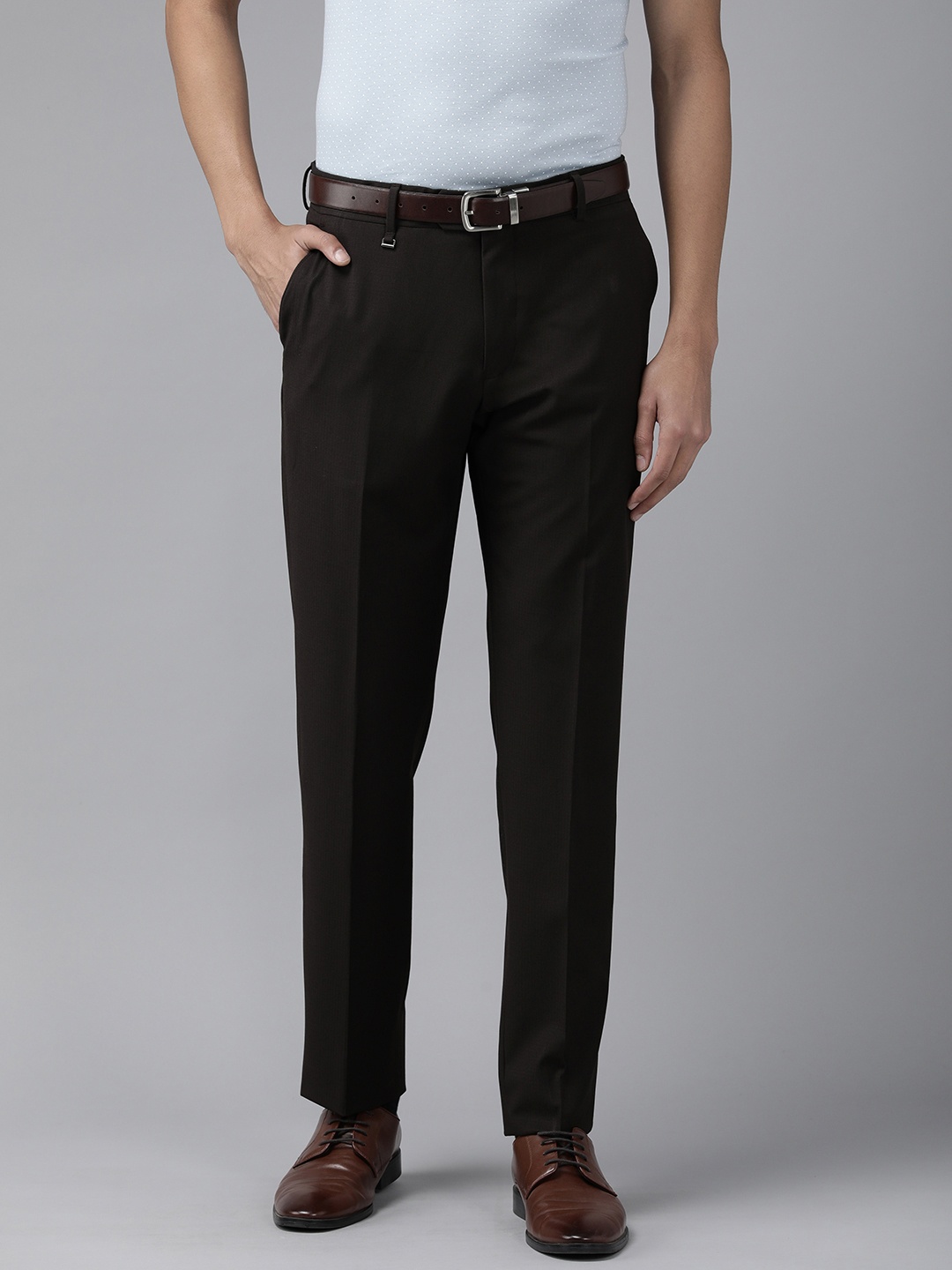 

Van Heusen Men Brown Solid Slim Fit Formal Trousers
