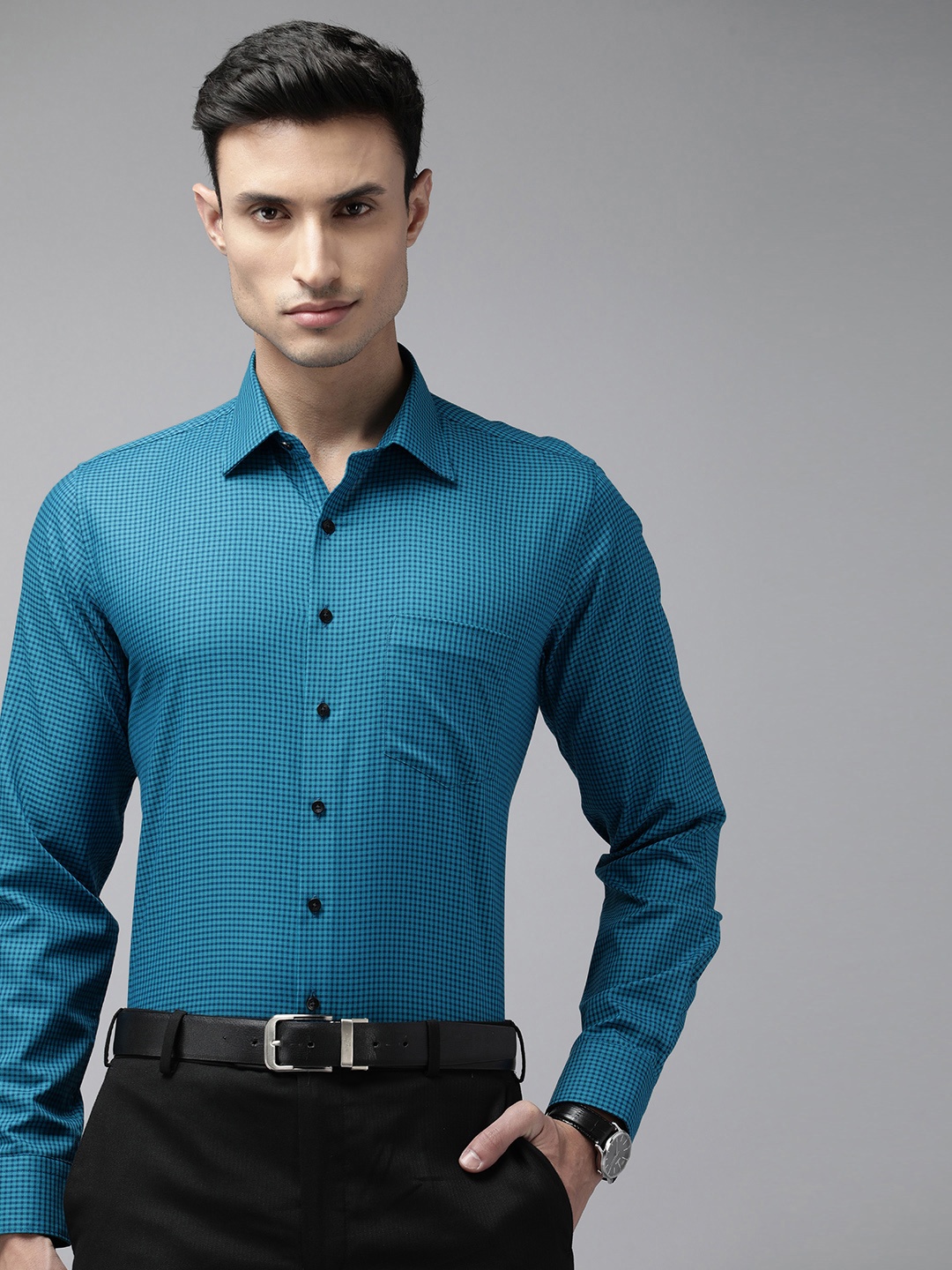 

Van Heusen Pure Cotton Slim Fit Checked Formal Shirt, Teal