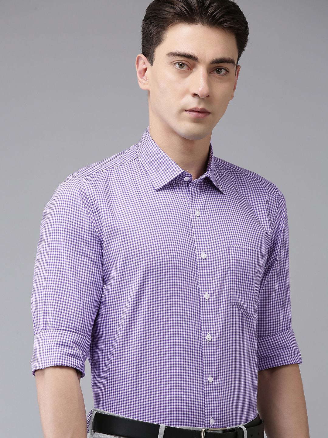 

Van Heusen Men Pure Cotton Slim Fit Micro Checks Formal Shirt, Purple