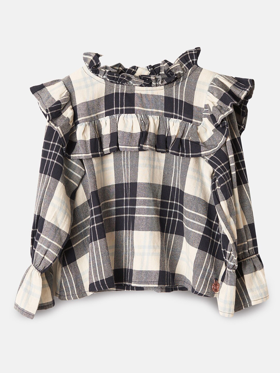 

Angel & Rocket Girls Navy Blue & Off White Checked Ruffles Top