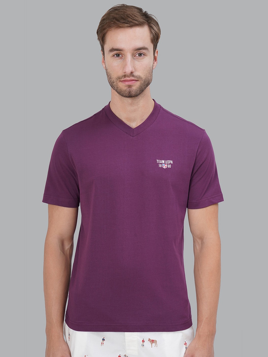 

U.S. Polo Assn. Men Purple Solid Cotton Lounge Tshirts