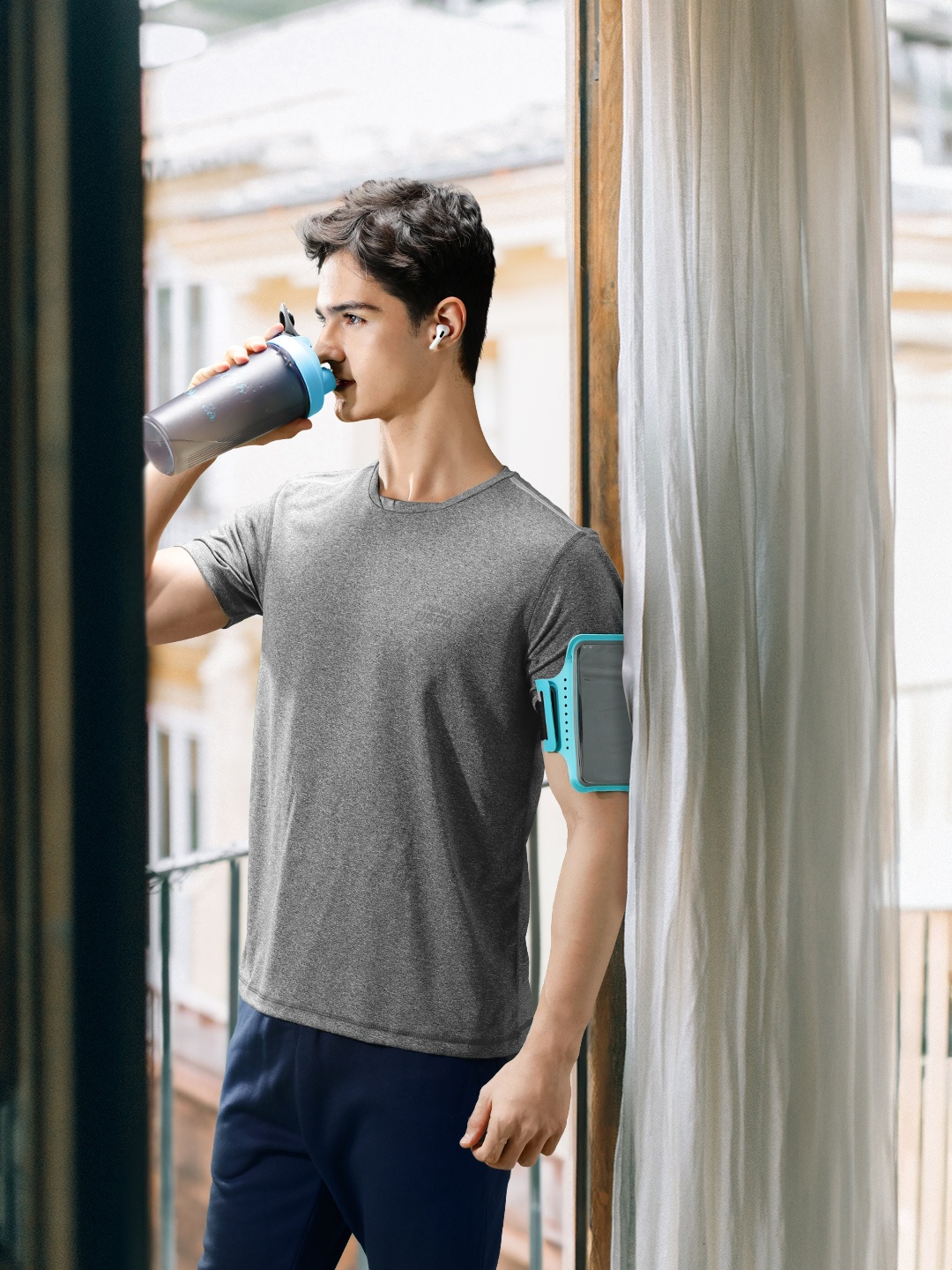 

U S Polo Assn Men Grey Melange Athleisure Lounge T-shirt