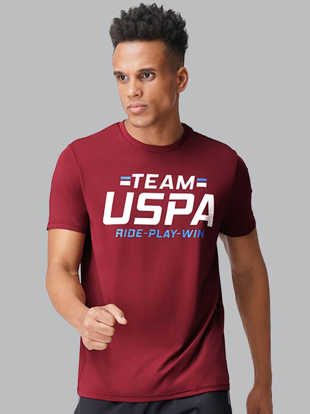 

U S Polo Assn Men Maroon Typography Printed Slim Fit Athleisure T-shirt