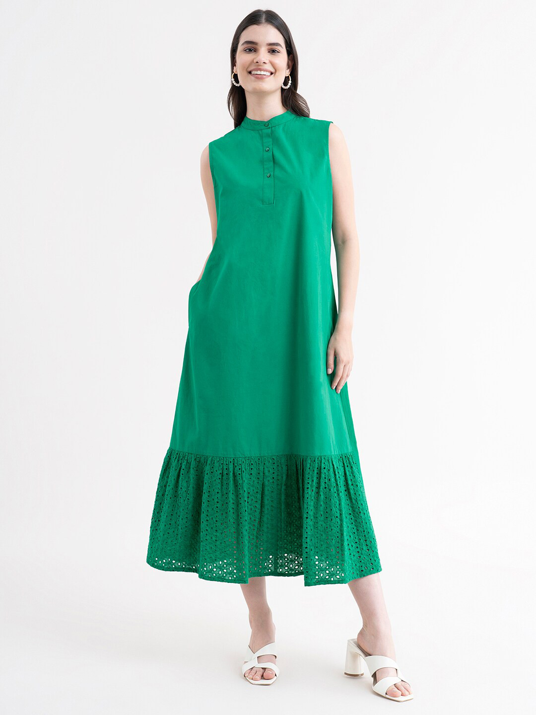 

FableStreet WOMEN Green A-Line Midi Dress