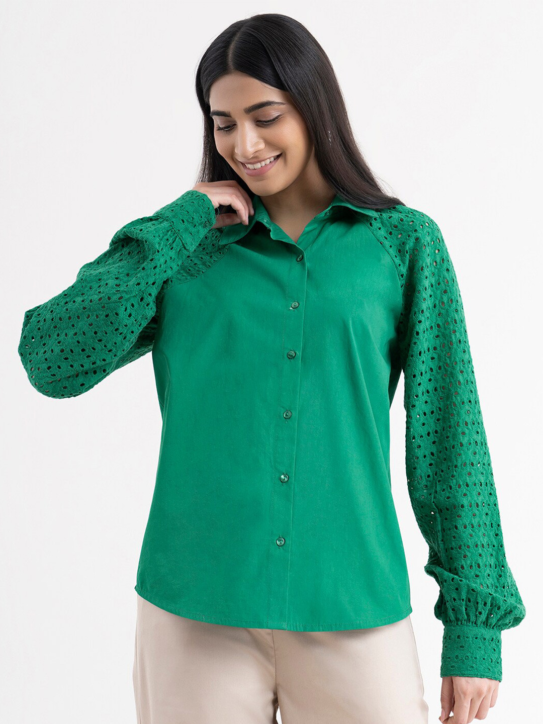 

FableStreet Women Green Comfort Casual Shirt