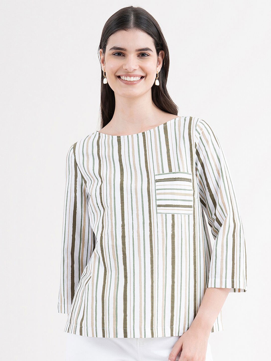 

FableStreet Women White Striped Linen Top