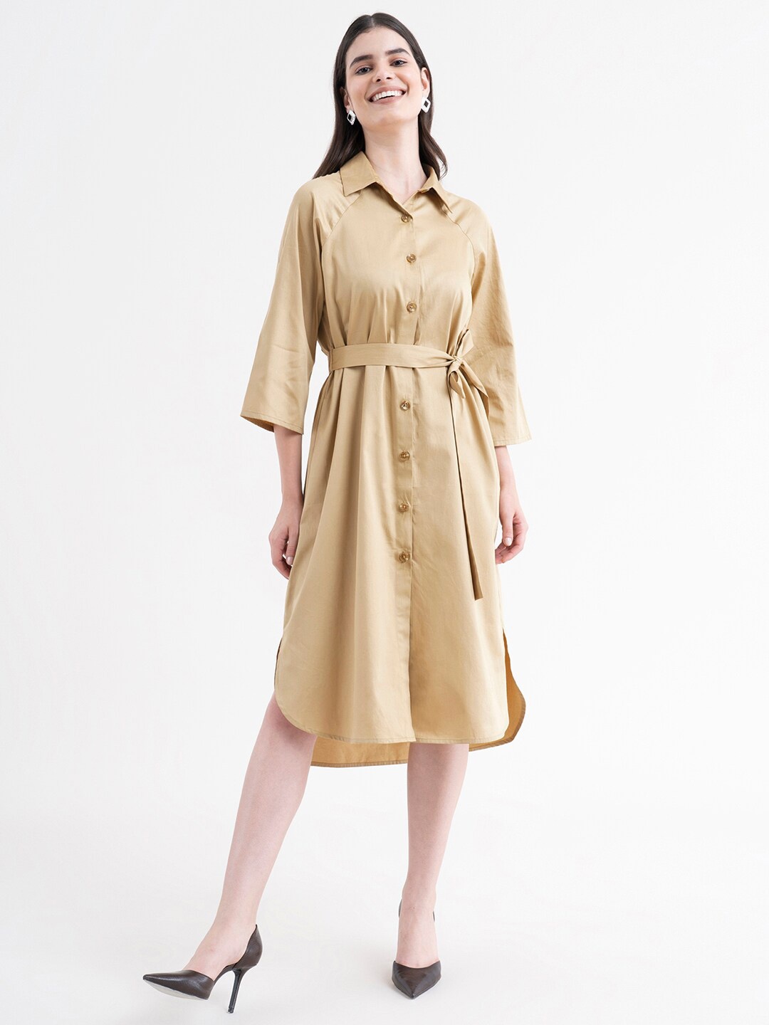 

FableStreet Beige Formal Shirt Dress
