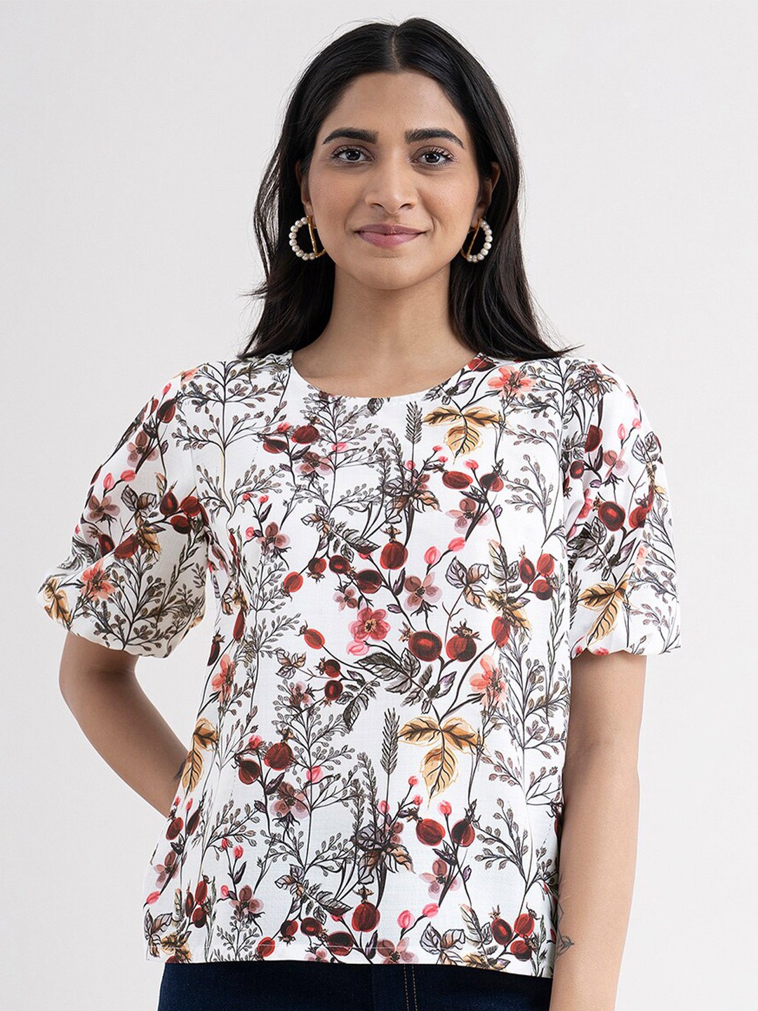 

FableStreet White Floral Print Top