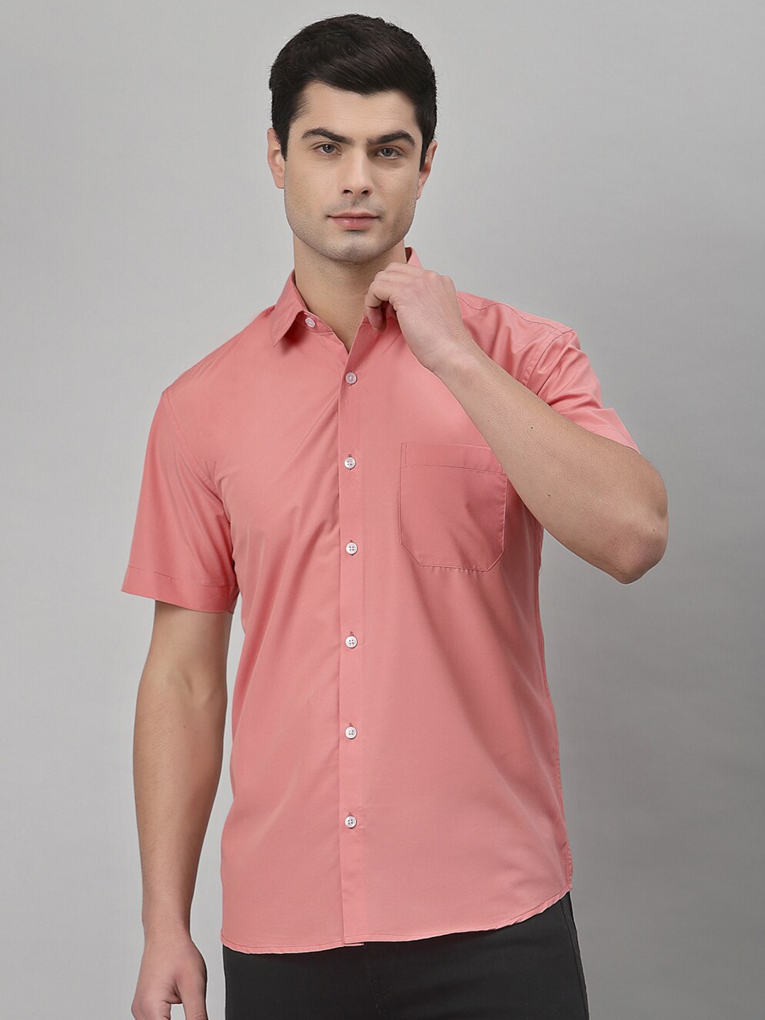 

NEUDIS Men Coral Pink Half Sleeves Formal Shirt