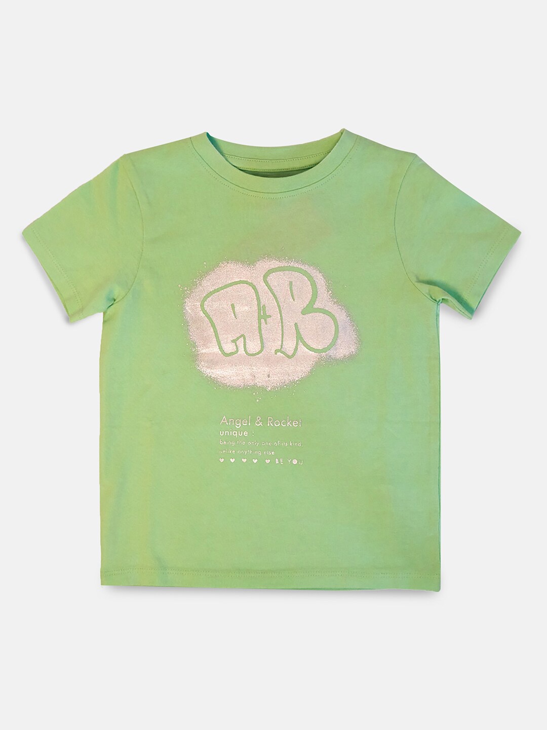 Angel & Rocket Girls Green Typography Printed T-shirt