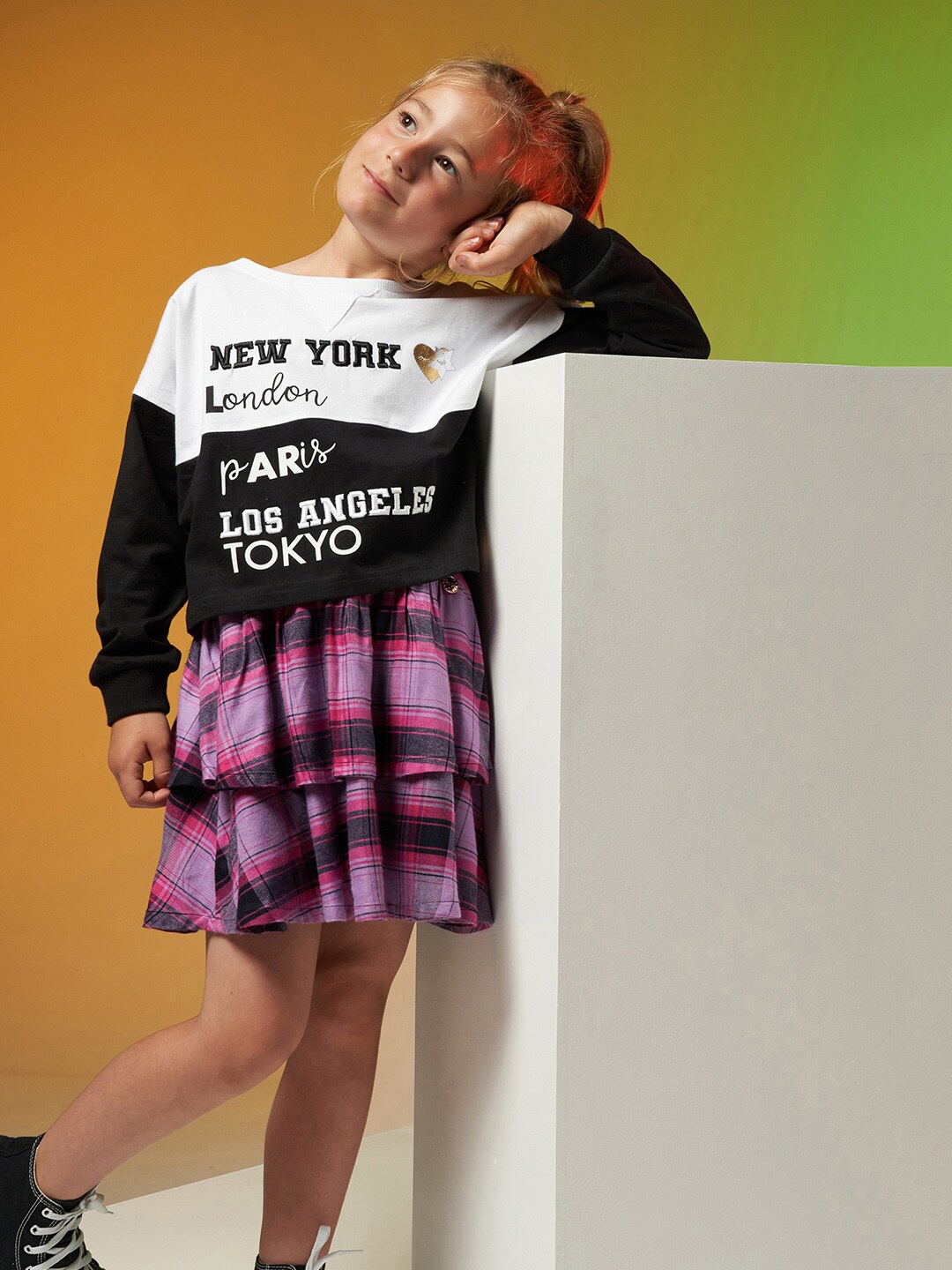 Angel & Rocket Girls Black & White Typography Printed T-shirt