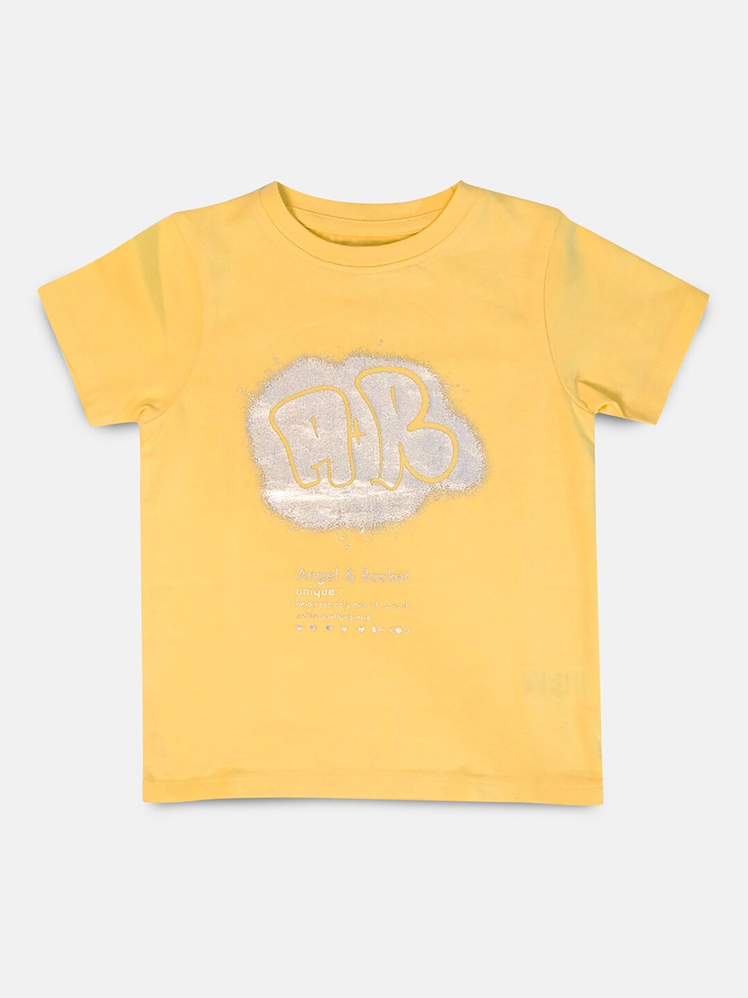 

Angel & Rocket Girls Yellow Typography Printed T-shirt