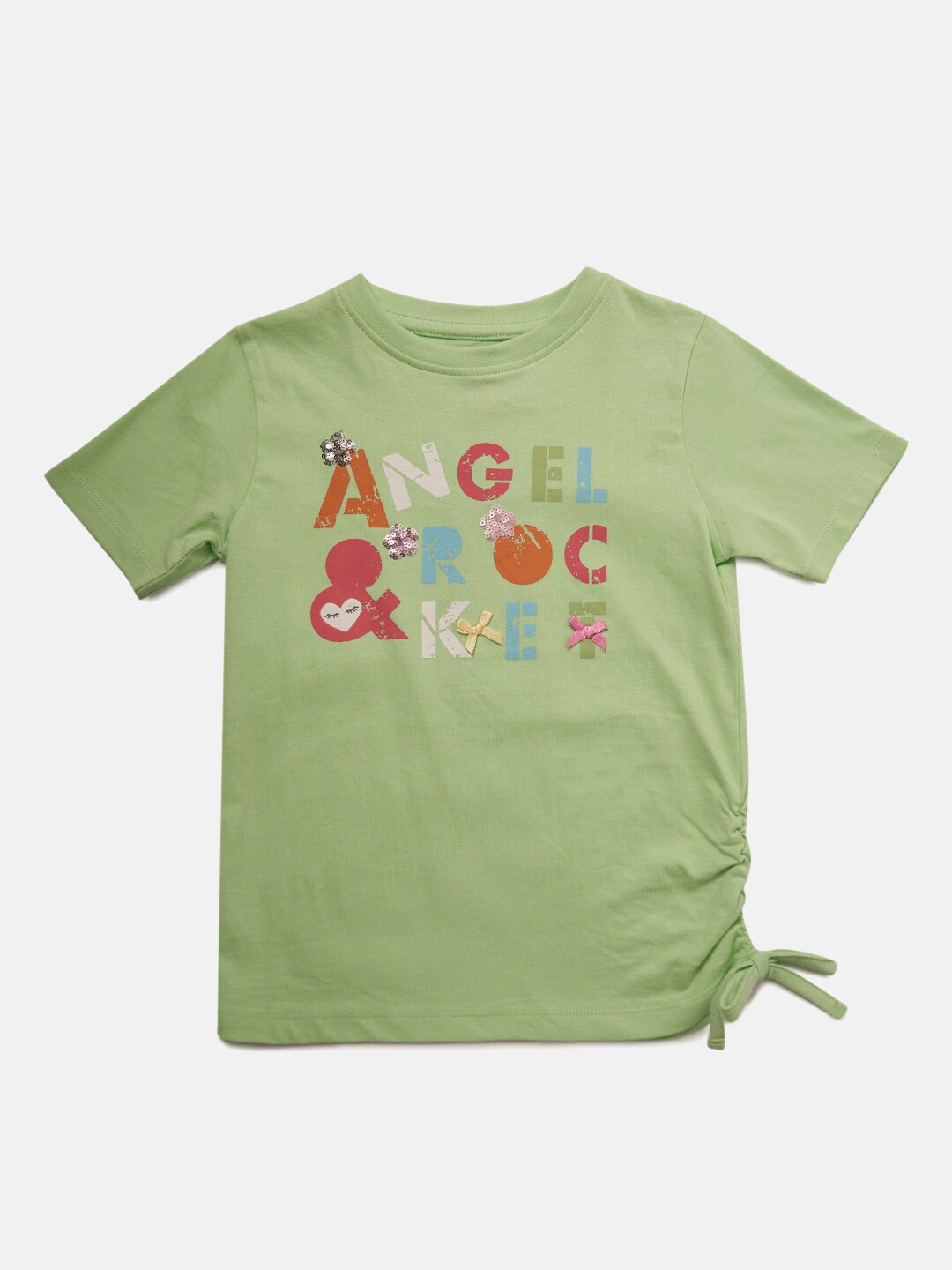 

Angel & Rocket Girls Green Typography Printed T-shirt