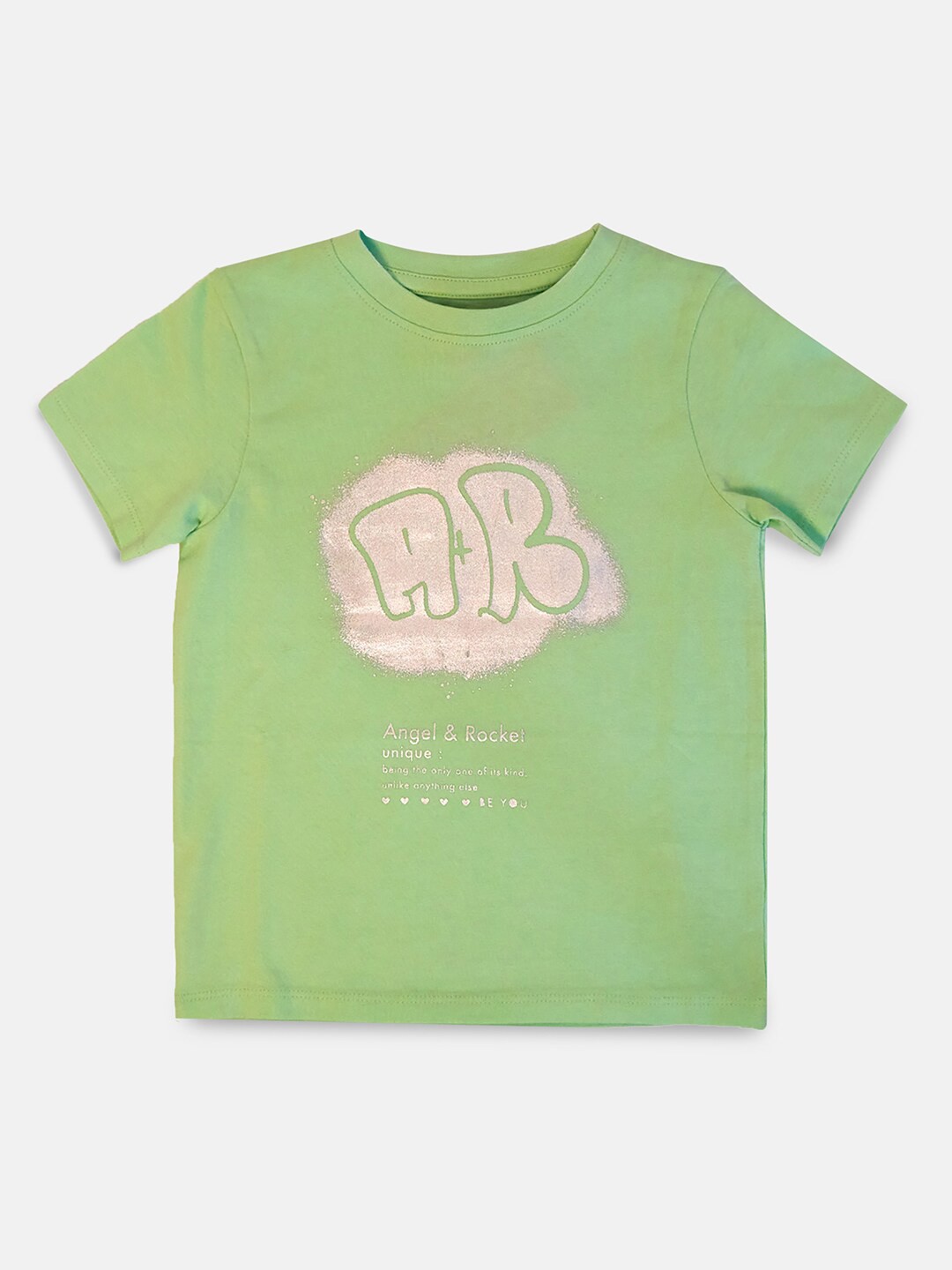 

Angel & Rocket Girls Green Typography Printed Cotton T-shirt