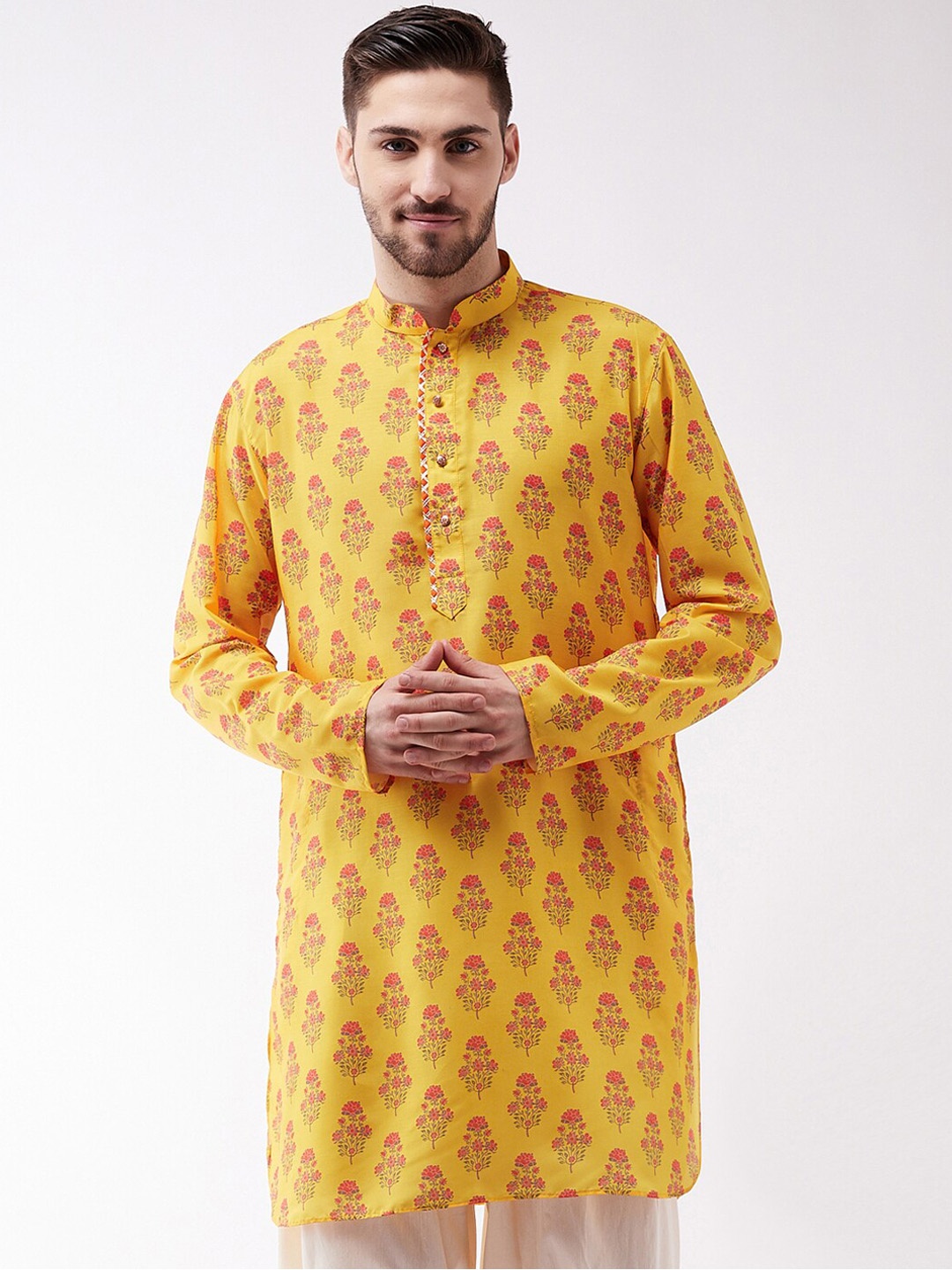 

VASTRAMAY Men Mustard Yellow Ethnic Motifs Printed Kurta