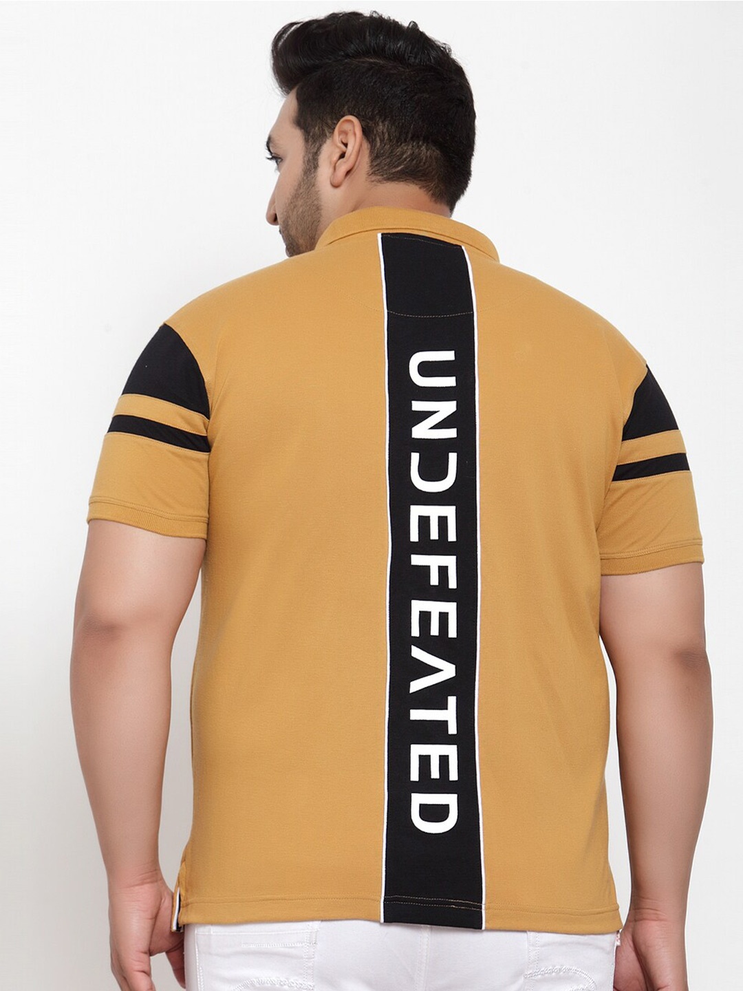 

plusS Men Mustard Yellow Polo Collar T-shirt Plus size