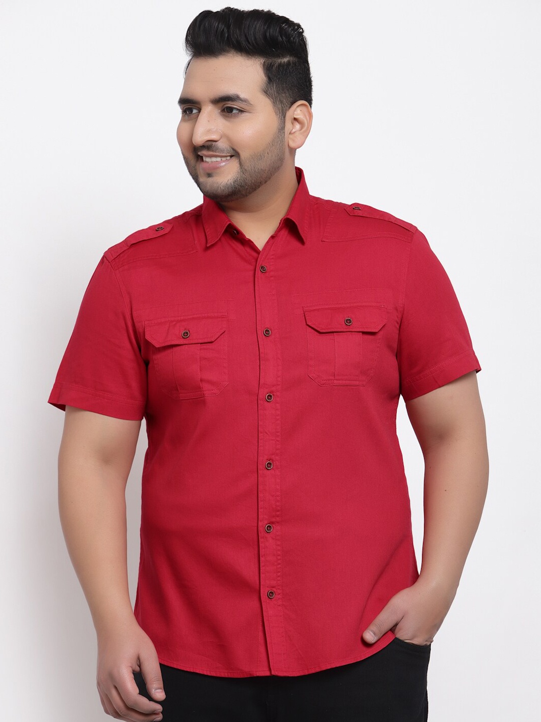 

plusS Men Red Classic Casual Shirt