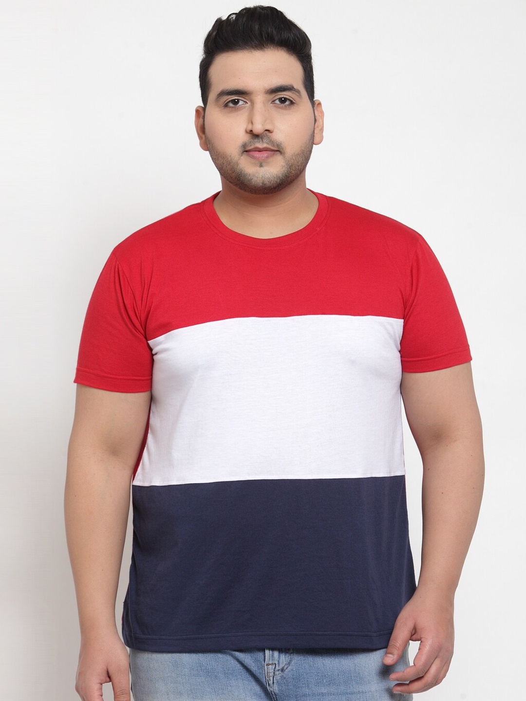 

plusS Men Plus size Red & White Colourblocked T-shirt