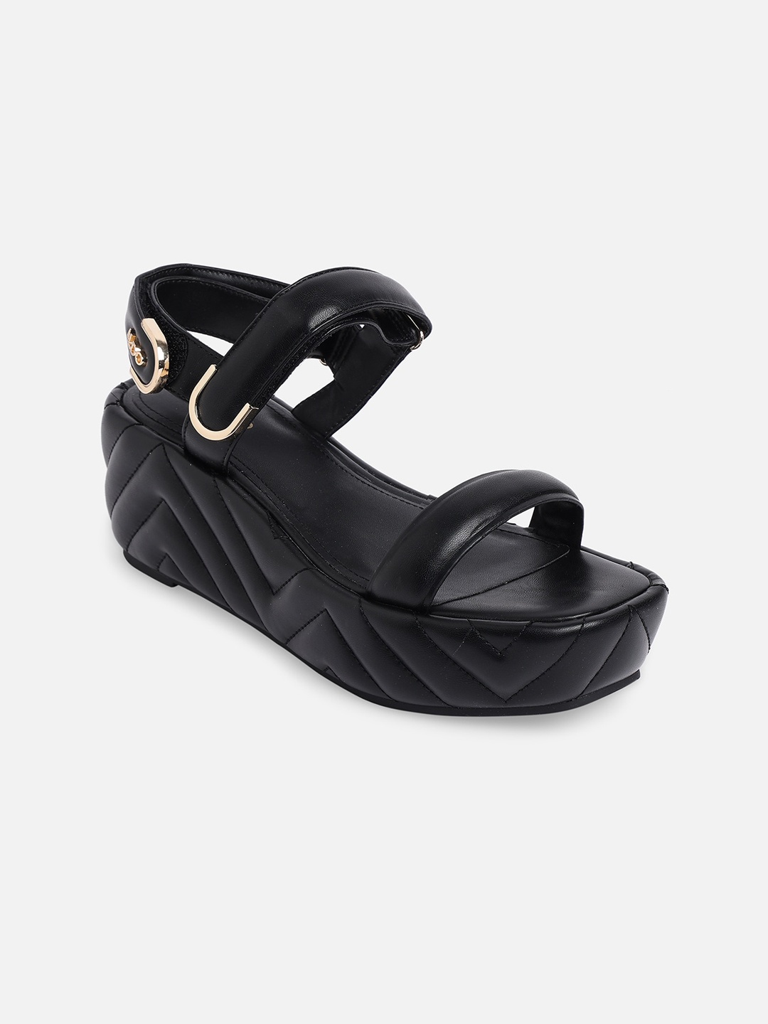 

ALDO Women Black Wedge Sandals with Buckles