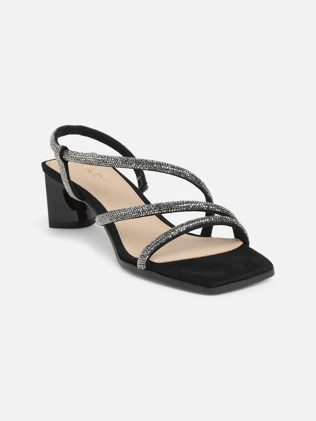 

ALDO Women Black & Beige Embellished Block Sandals