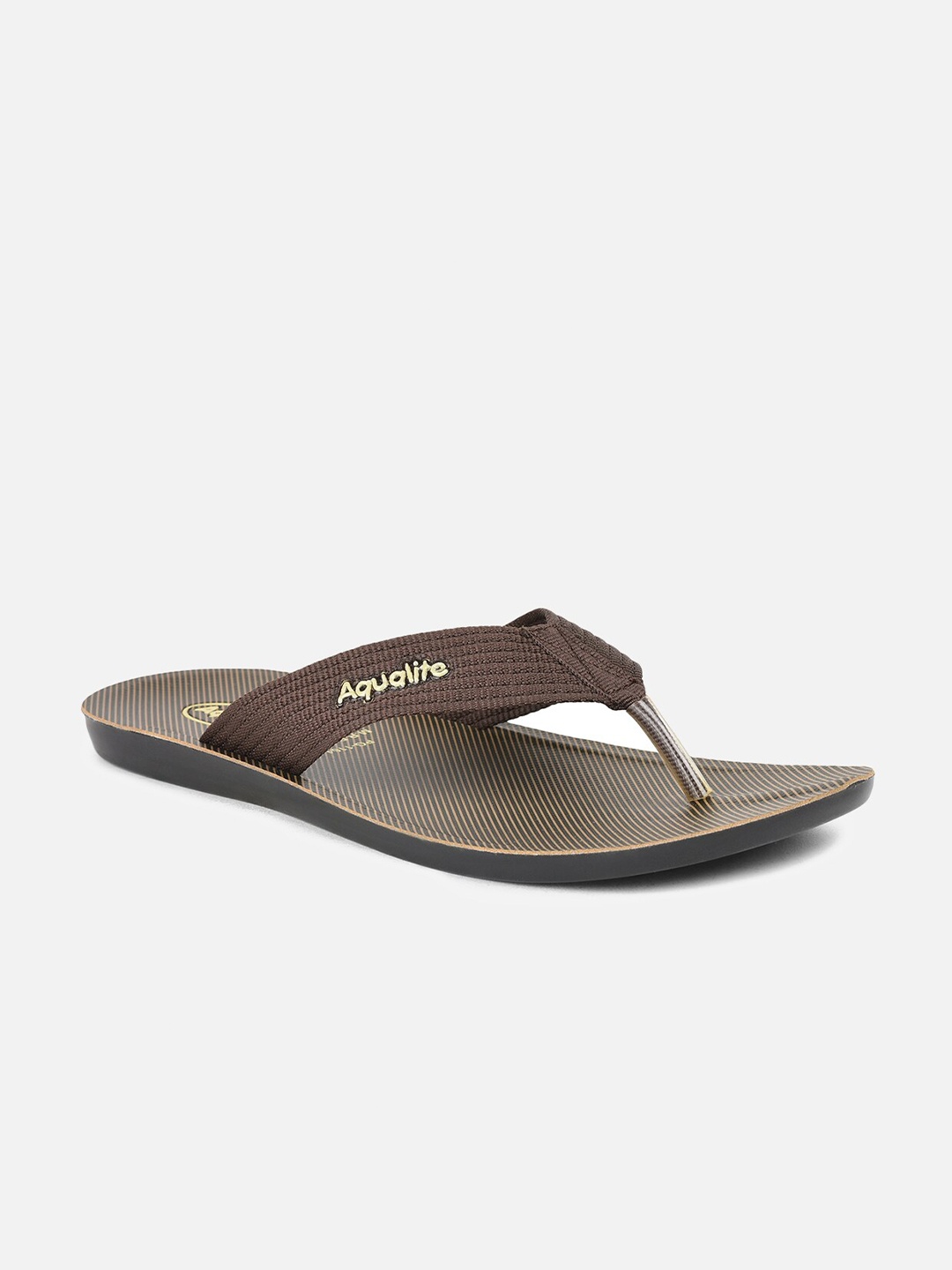 

Aqualite Men Brown & Yellow Striped Rubber Slip-On