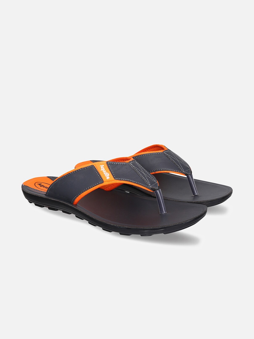 

Aqualite Men Grey & Orange Rubber Thong Flip-Flops