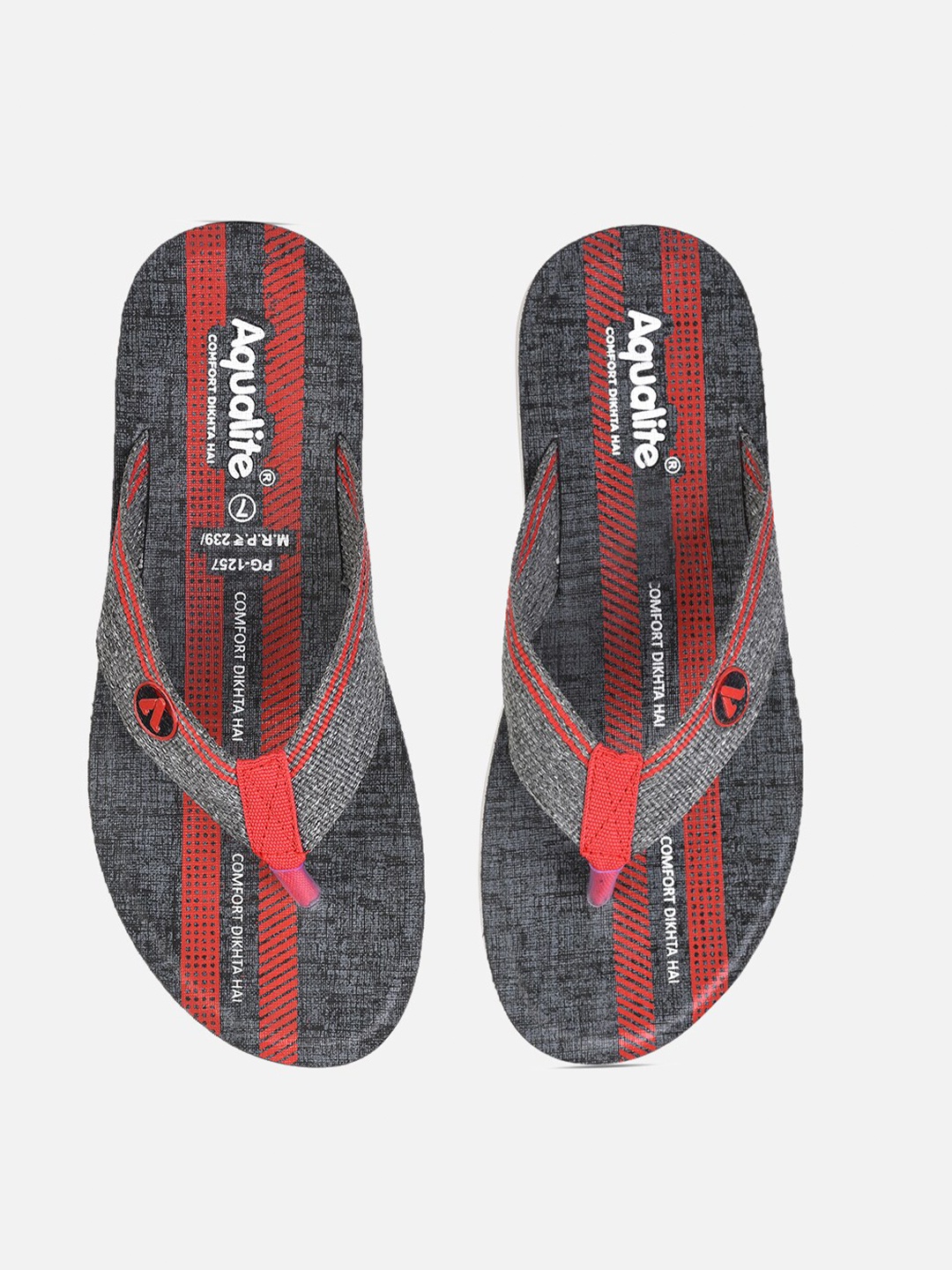 

Aqualite Men Grey & Red Printed Rubber Thong Flip-Flop