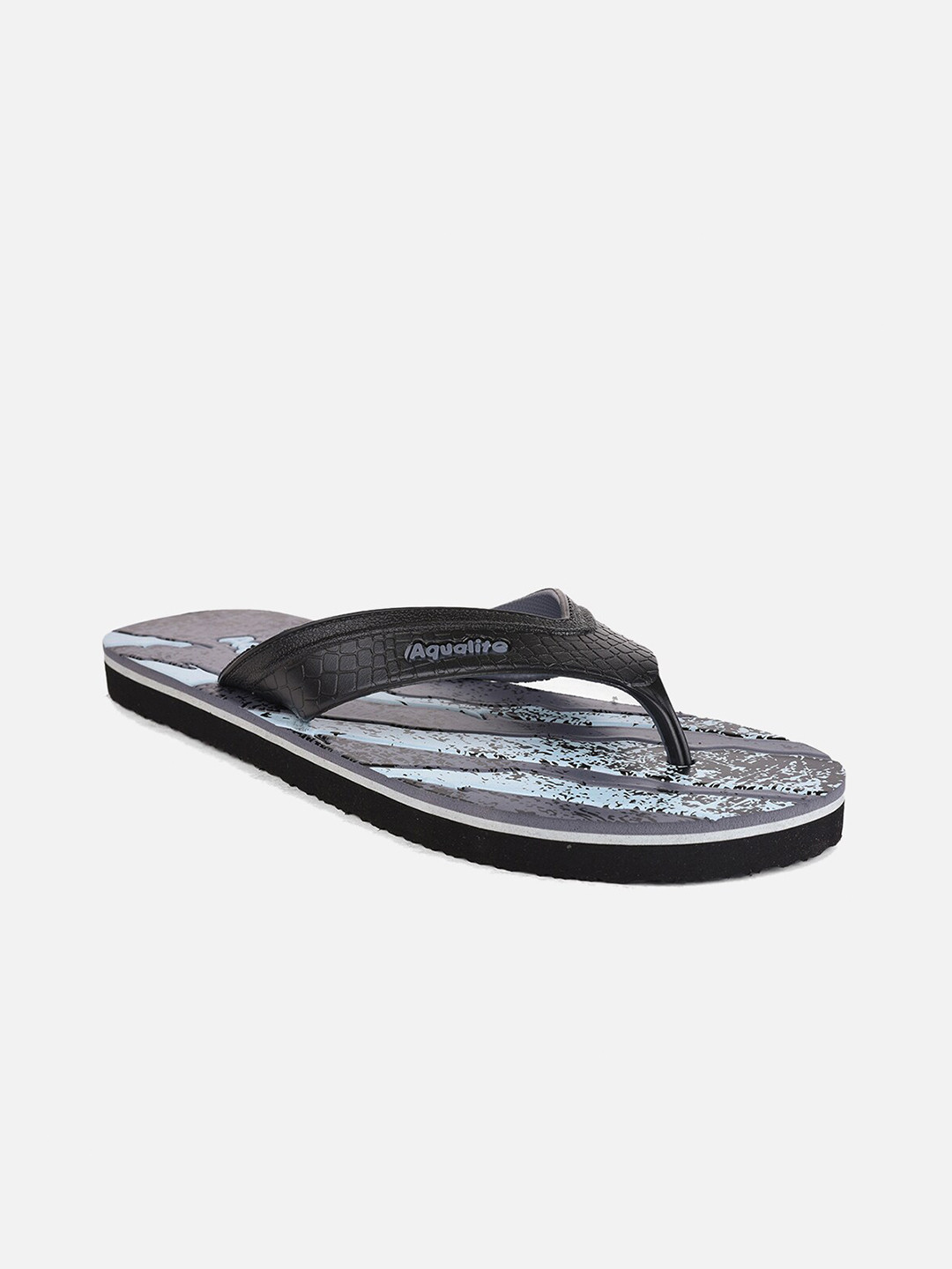 

Aqualite Men Grey & White Striped Rubber Thong Flip-Flops