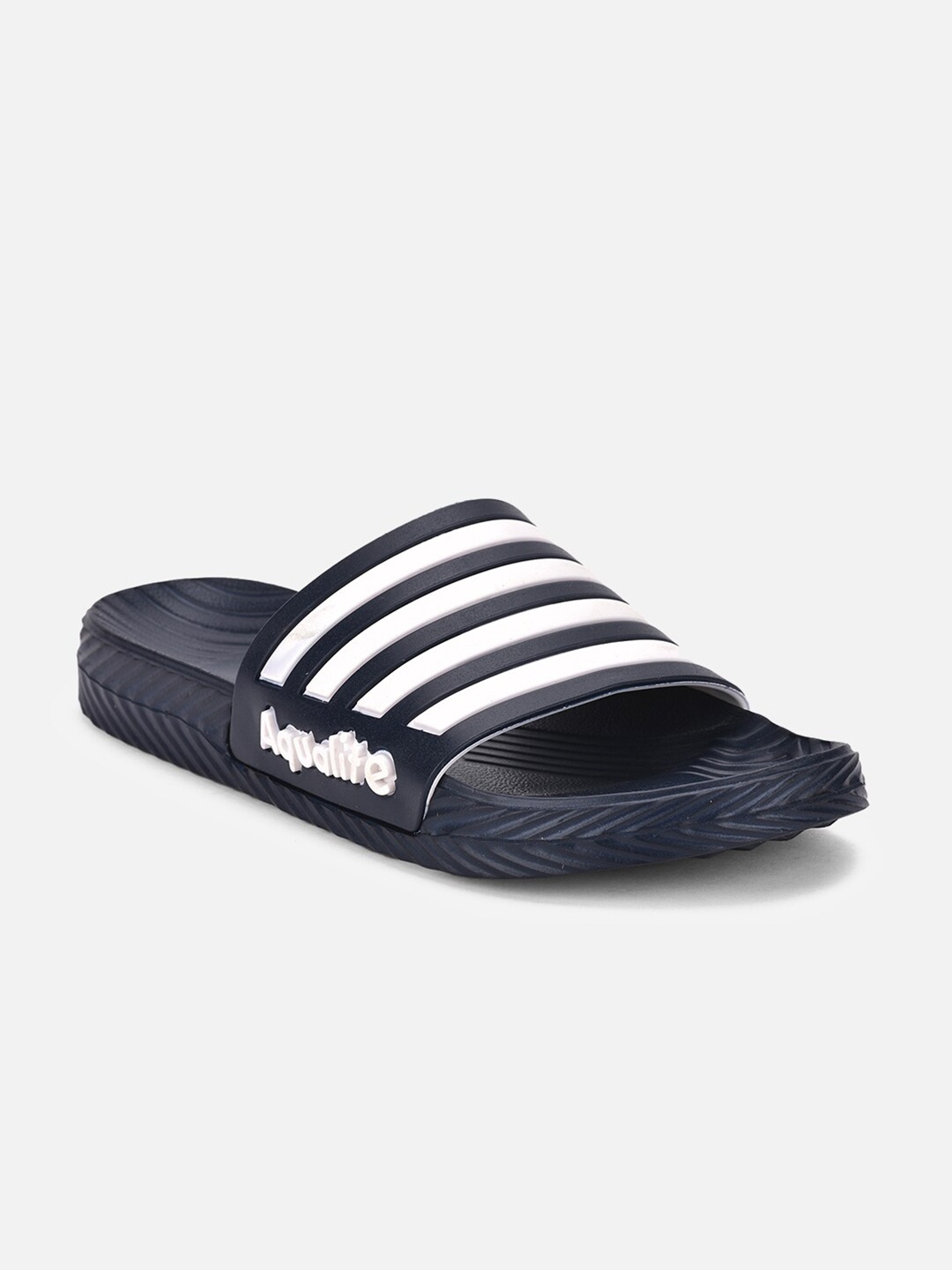 

Aqualite Men Navy Blue & White Striped Rubber Sliders