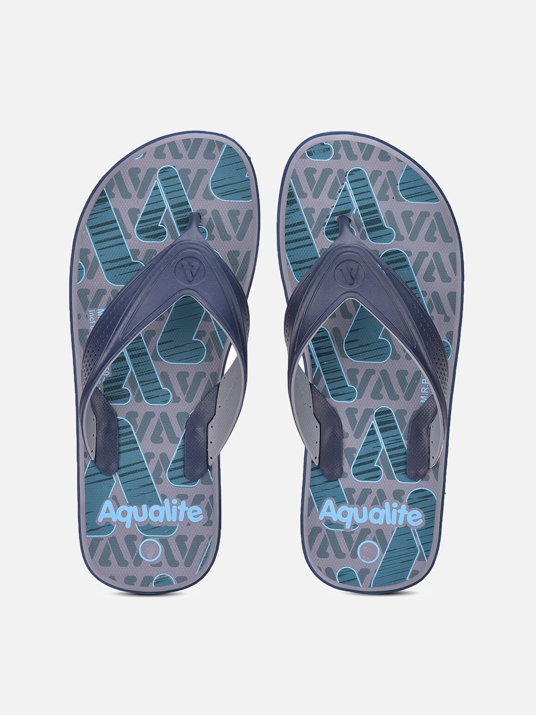 

Aqualite Men Grey & Blue Printed Rubber Thong Flip-Flops