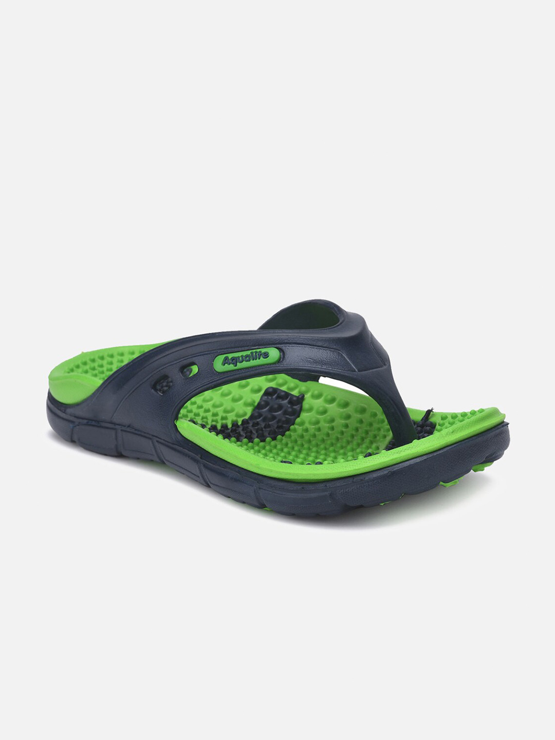 

Aqualite Men Navy Blue & Green Rubber Thong Flip-Flops