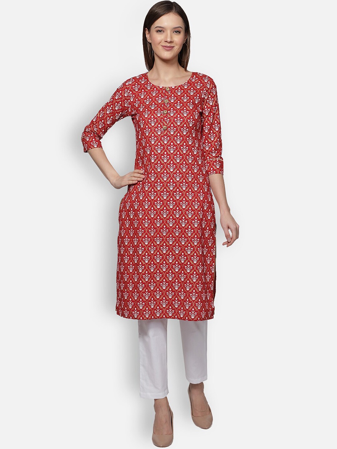 

Dipsha Women Maroon Ethnic Motif Checked Pathani Kurta