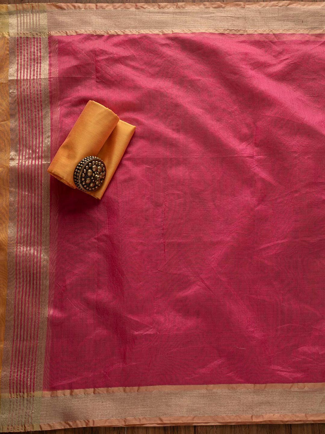 

Koskii Yellow & Pink Art Silk Unstitched Dress Material