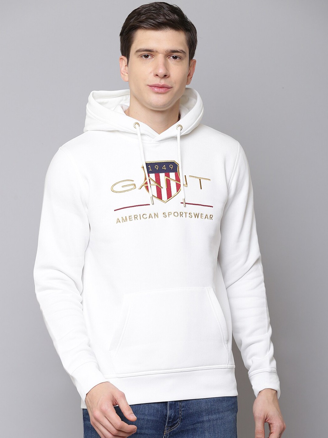 

GANT Men White Printed Hooded Cotton Sweatshirt