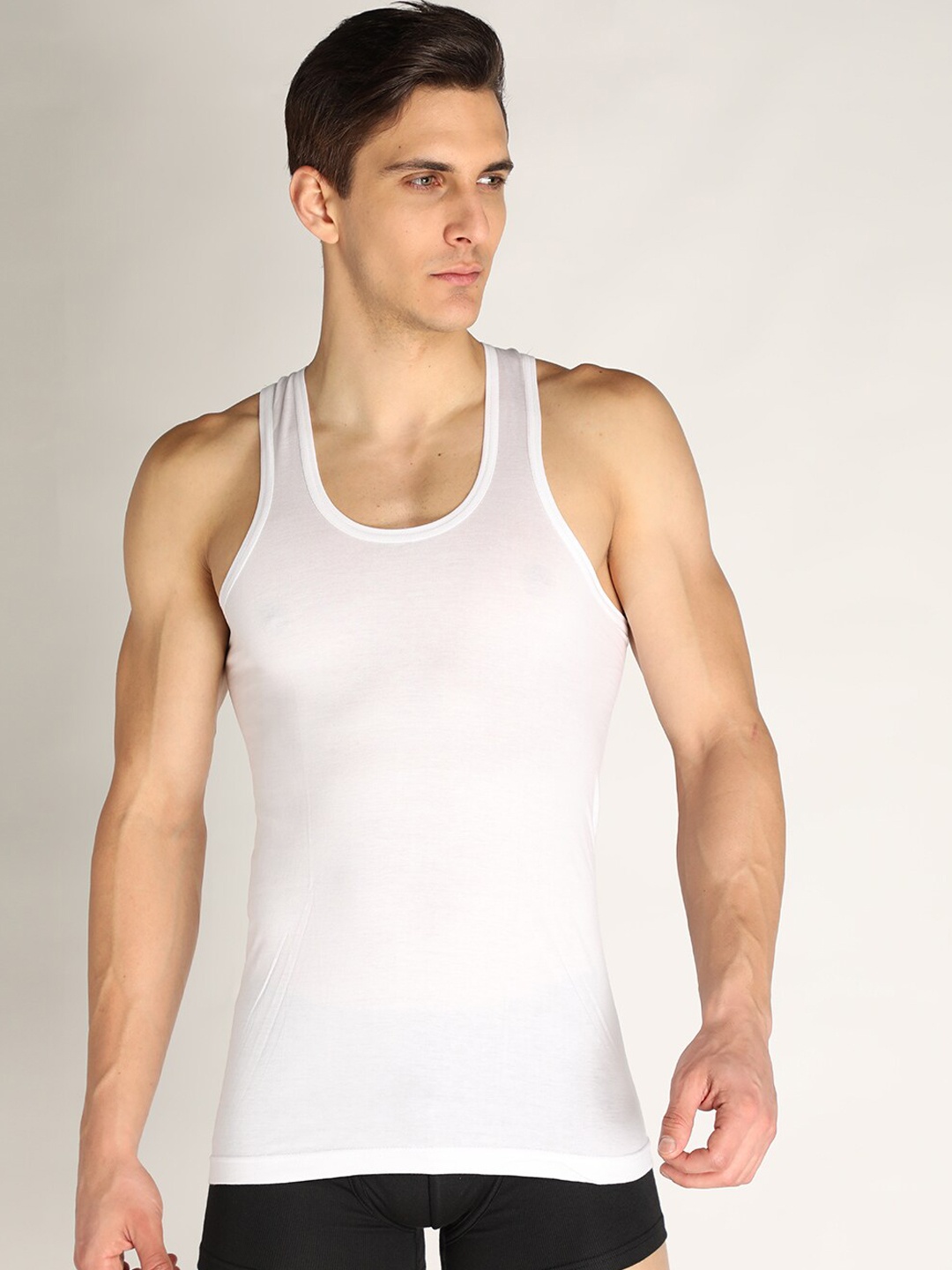 

NEVA Men Pack Of 2 White Solid Cotton Innerwear Vests