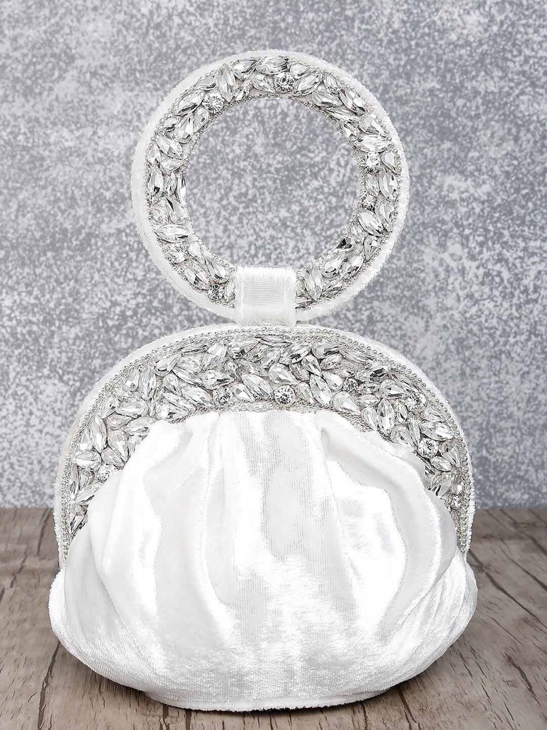 

Peora White Embellished Potli Clutch with Drawstring