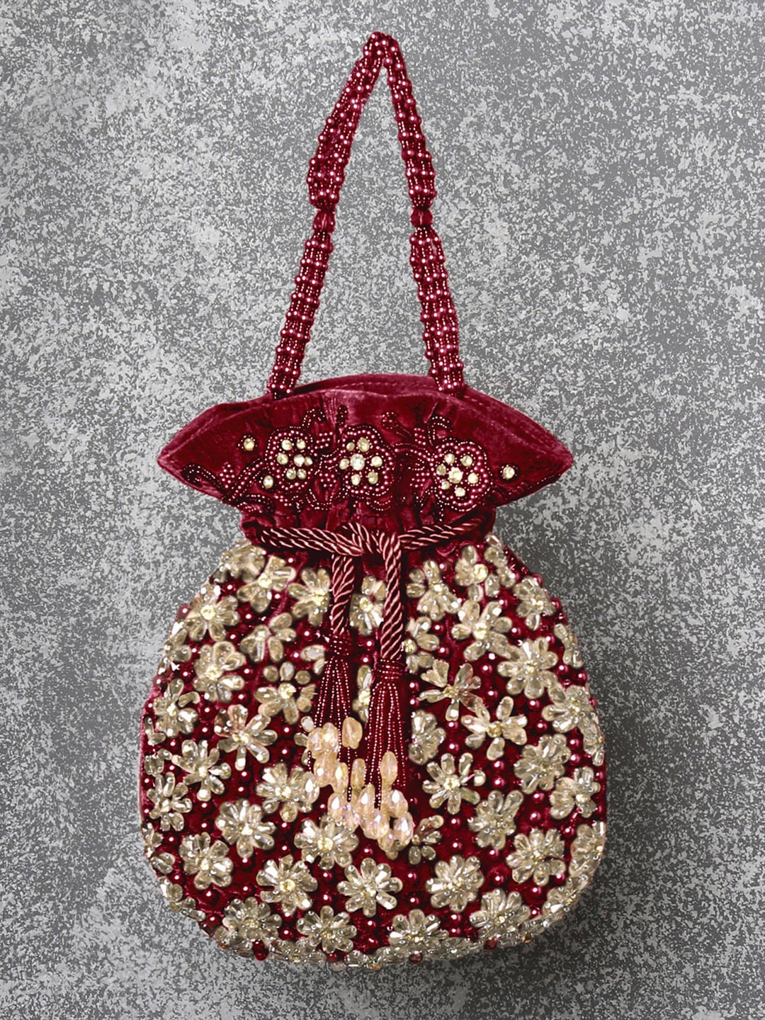 

Peora Maroon Potli Bags for Women Evening Bag Clutch Ethnic Bride Purse with Drawstring