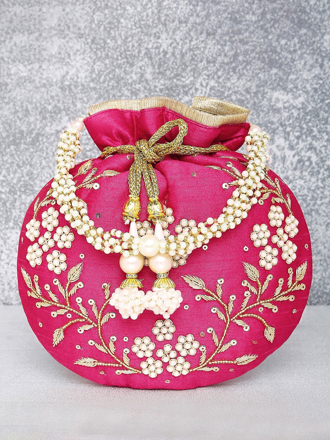 

Peora Pink & White Embellished Potli Clutch