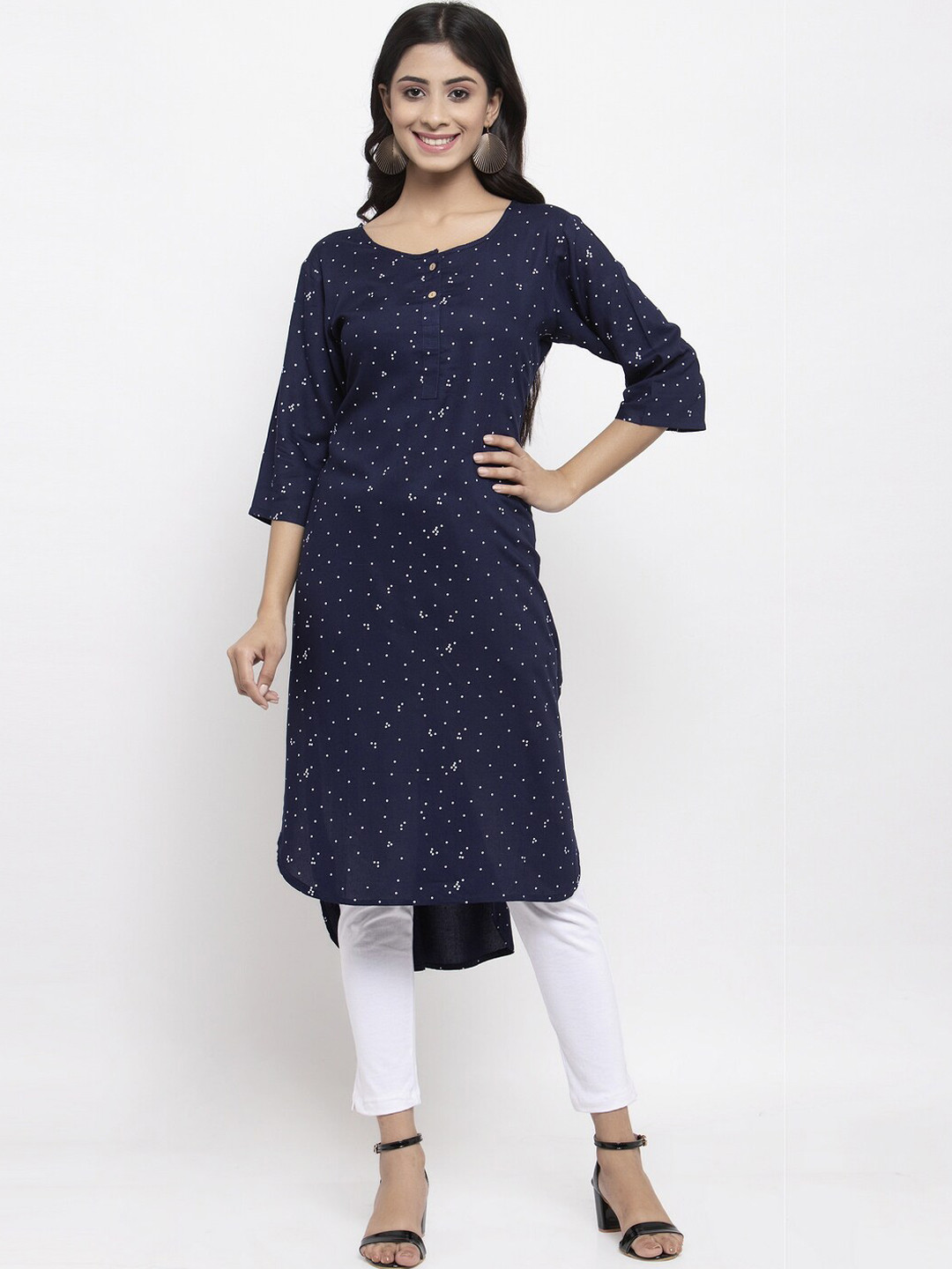 

NEUDIS Women Navy Blue Geometric Printed Kurta