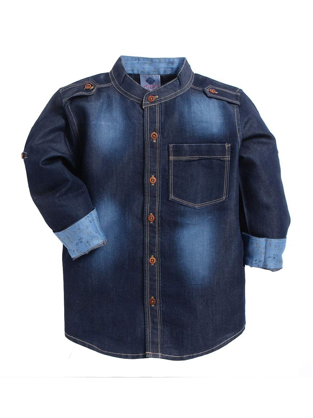 

TONYBOY Boys Blue Denim Premium Faded Pure Cotton Casual Shirt