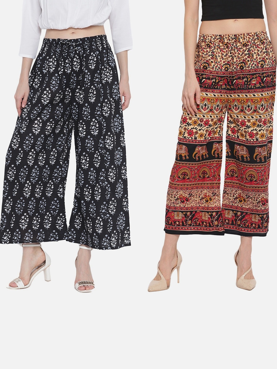

Aawari Women Pack Of 2 Black & Brown Printed Palazzos