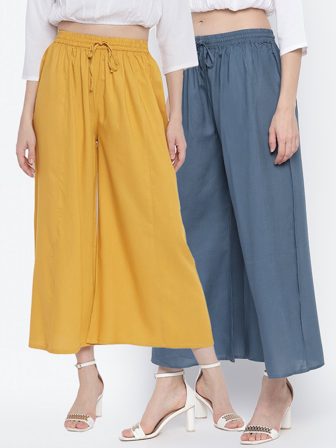 

Aawari Women Blue & Yellow 2 Knitted Ethnic Palazzos