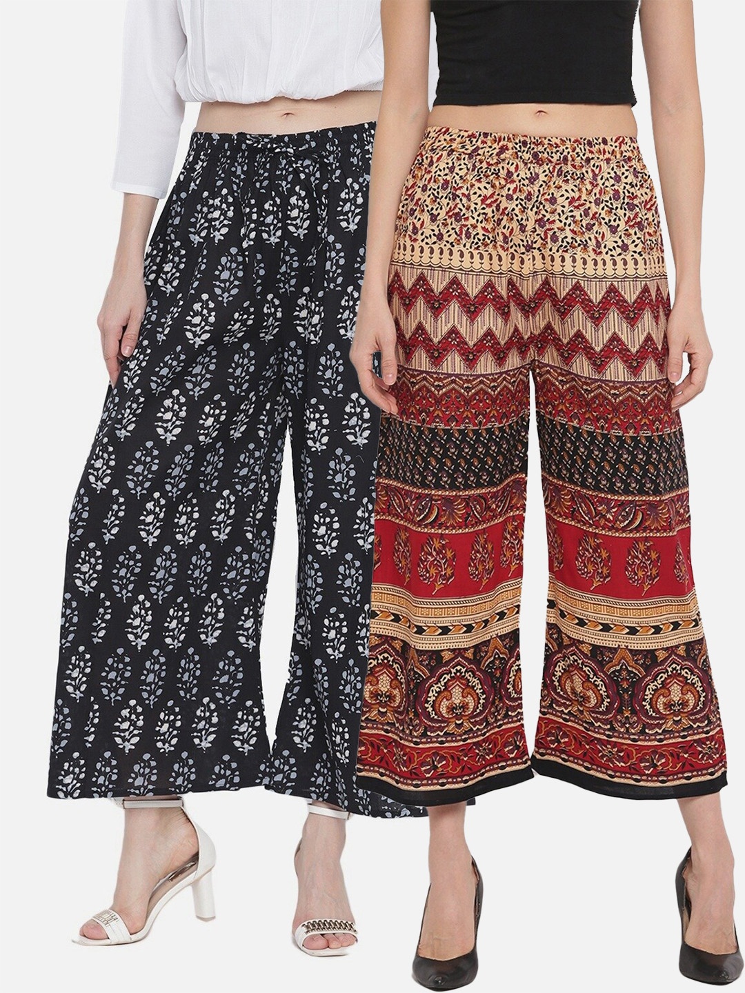 

Aawari Women Pack of 2 Blue & Beige Floral Printed Palazzos