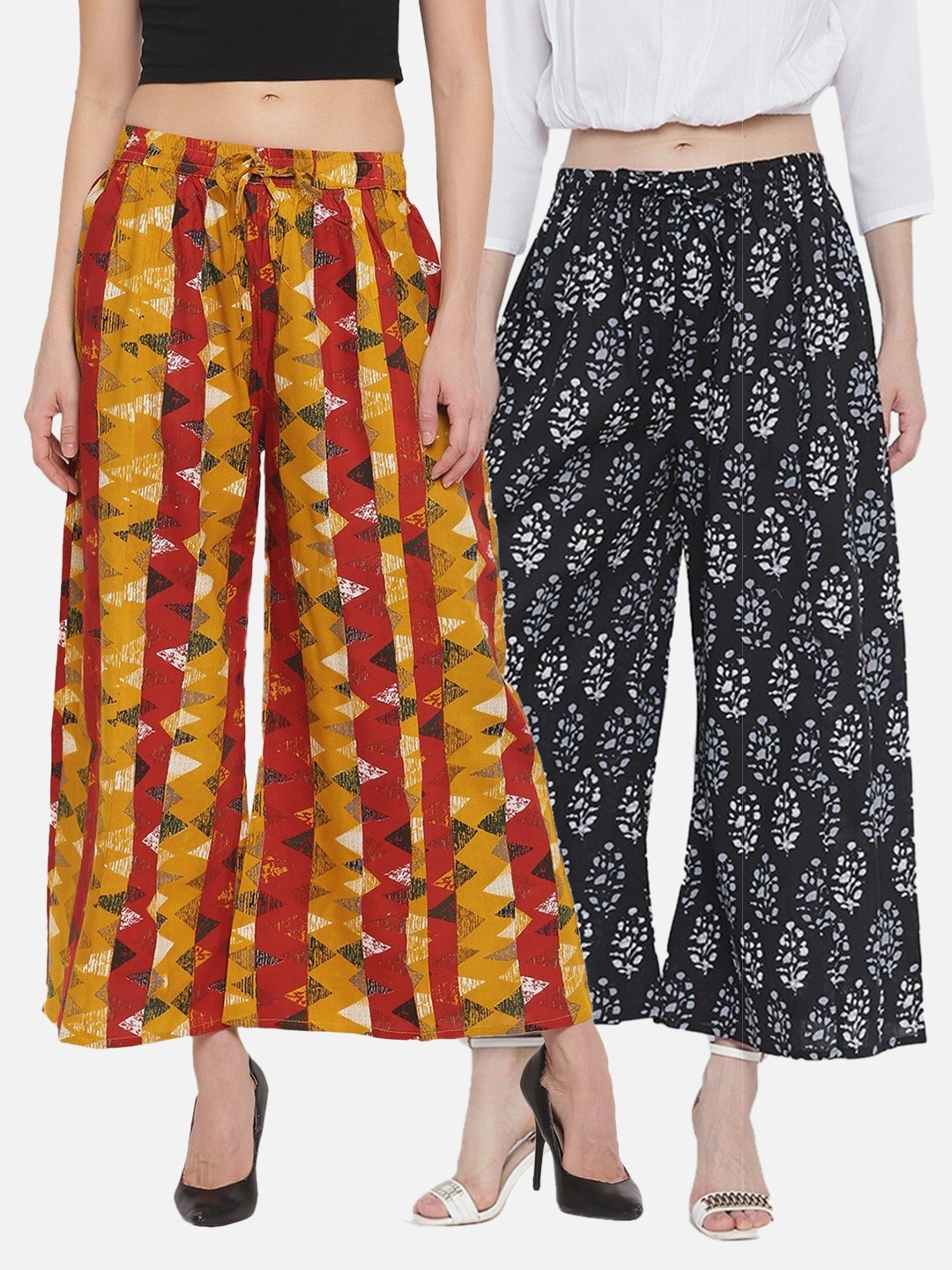 

Aawari Women Red & Black 2 Floral Printed Palazzos