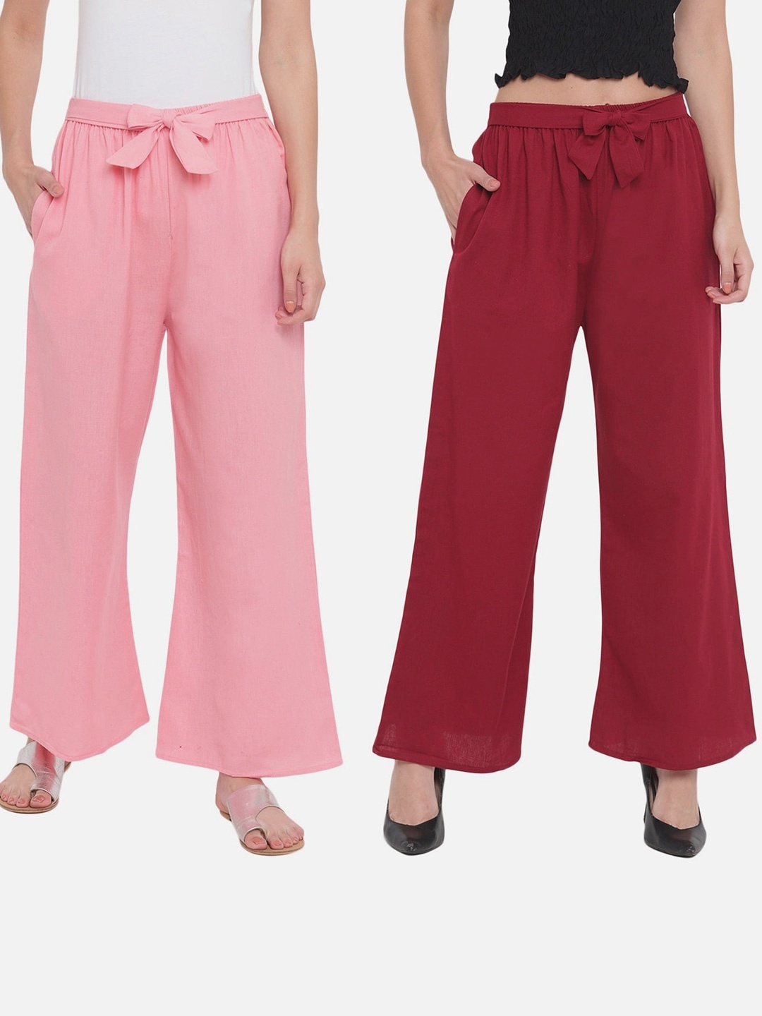 

Aawari Set of 2 Women Maroon & Pink Knitted Palazzos