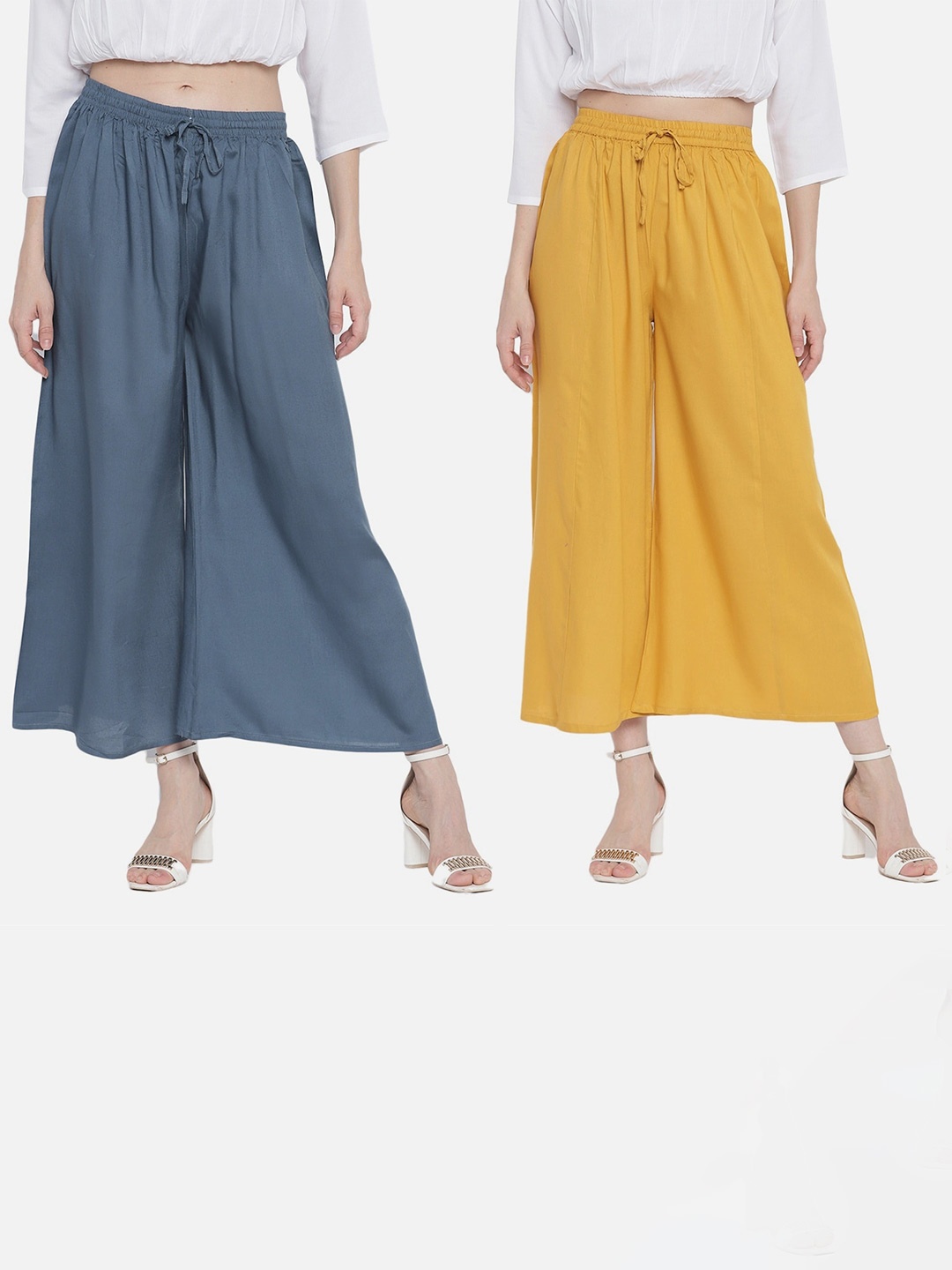

Aawari Women Mustard Yellow & Blue 2 Knitted Ethnic Palazzos