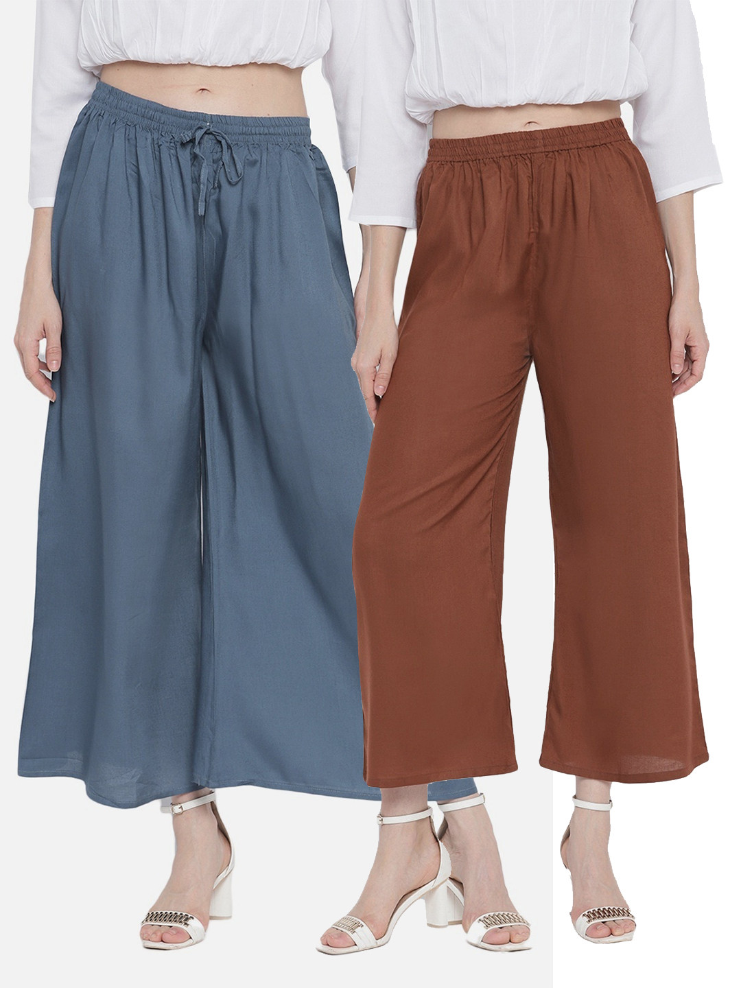 

Aawari Women Grey & Coffee Brown 2 Knitted Ethnic Palazzos