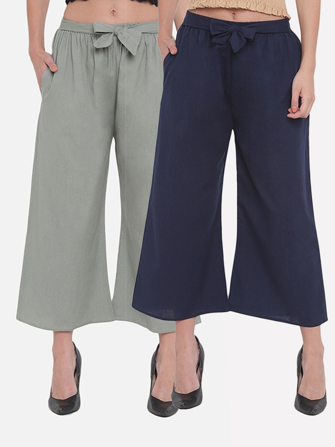

Aawari Women Green & Blue Set of 2 Knitted Palazzos